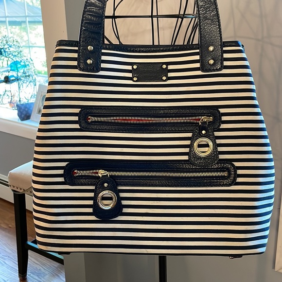 Vintage Kate Spade navy and white striped tote - Picture 3 of 14